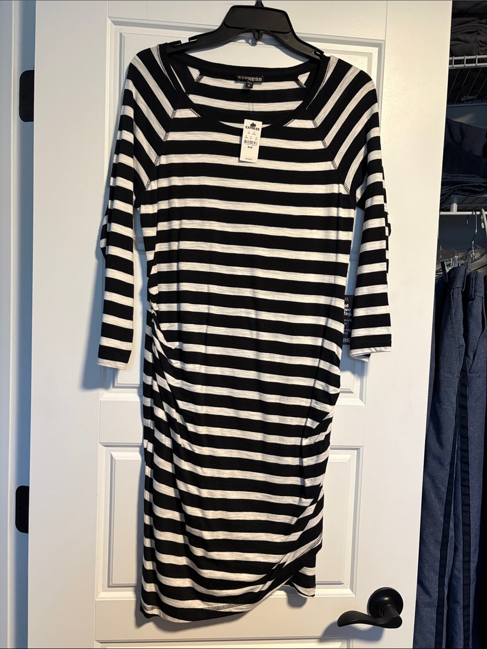 Express Black and White Striped Long Sleeve Midi Dress